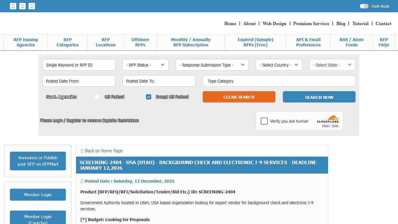 USA (Utah) - Background Check and Electronic I-9 Services - Deadline January 12,2026, Background Check, Screening or Investigation Services RFP USA , Background Check, Screening or Investigation Services RFP Utah